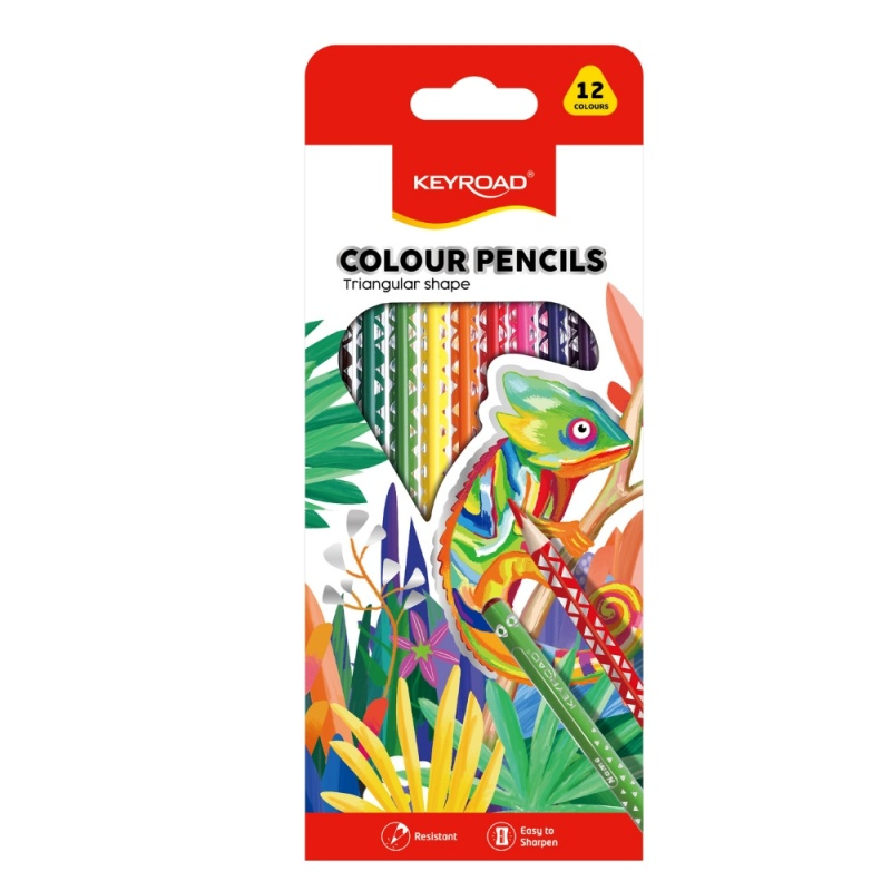 Creioane colorate Keyroad triunghiulare, 12 culori set