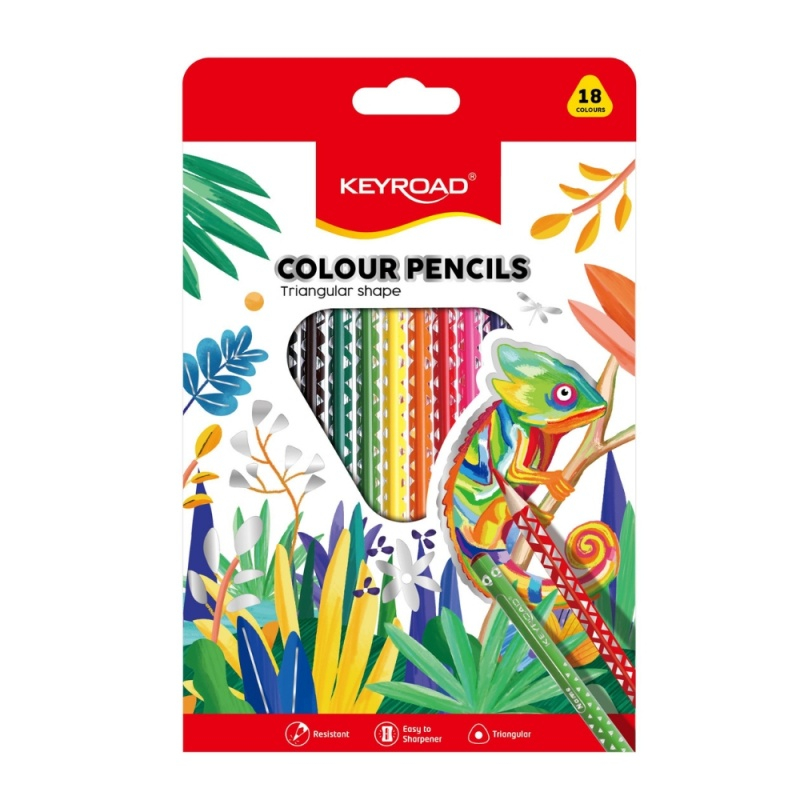 Creioane colorate Keyroad triunghiulare, 18 culori set