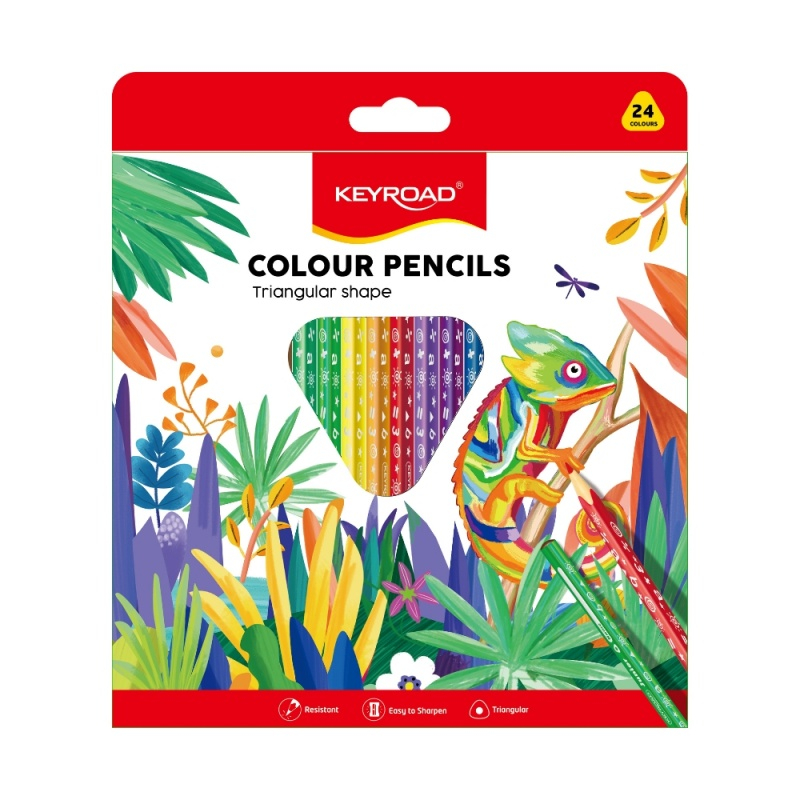 Creioane colorate Keyroad triunghiulare, 24 culori set
