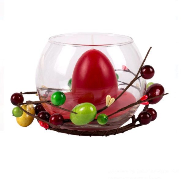 Lumanare decorativa Ou Rosu in candela de sticla, 220 g