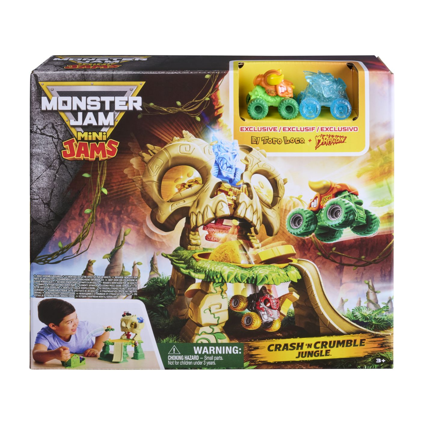 MONSTER JAM MINI JAMS SET DE JOACA CRASH AND CRUMBLE JUNGLE CU MASINUTELE EL TORO LOCO SI DRAGON