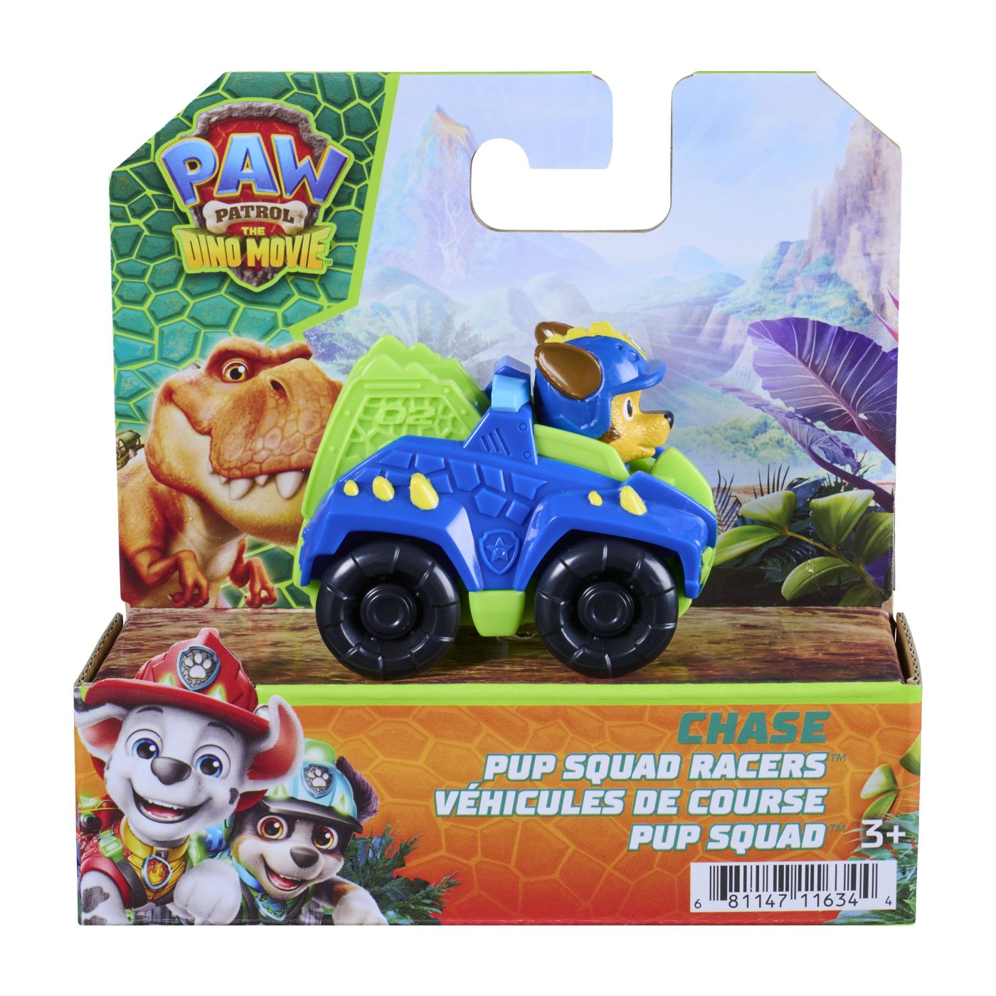PATRULA CATELUSILOR FILMUL CU DINOZAURI PUP SQUAD RACERS VEHICUL CU FIGURINA CHASE 6.5CM