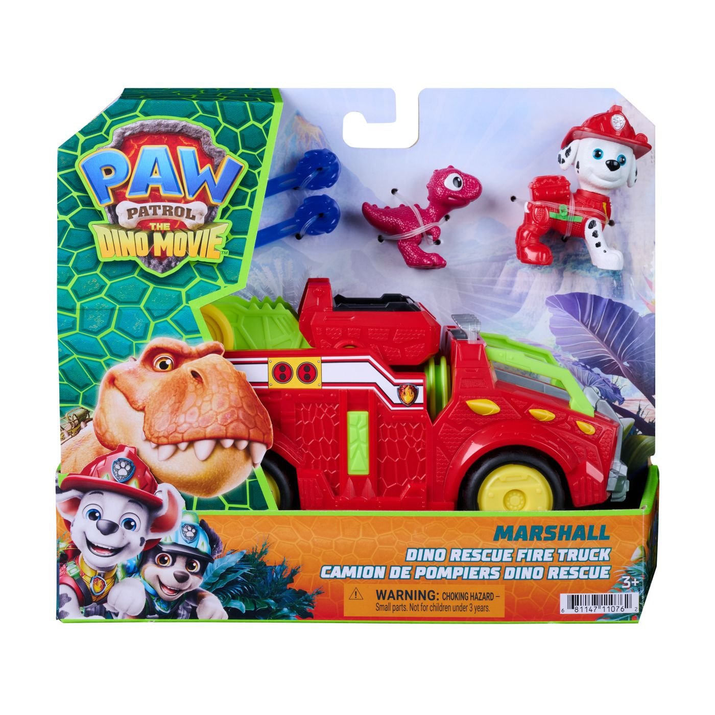 PATRULA CATELUSILOR FILMUL CU DINOZAURI SET DINO VEHICUL DE POMPIERI CU FIGURINA MARSHALL SI ACCESORII 15CM
