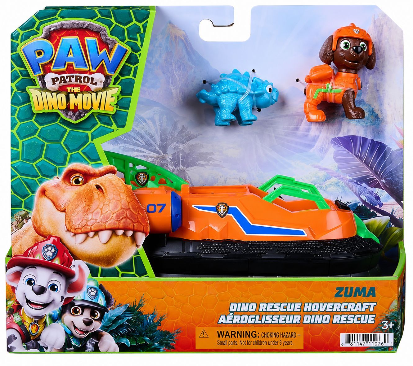 PATRULA CATELUSILOR FILMUL CU DINOZAURI SET DINO VEHICUL HOVERCRAFT CU FIGURINA ZUMA SI ACCESORII 15CM