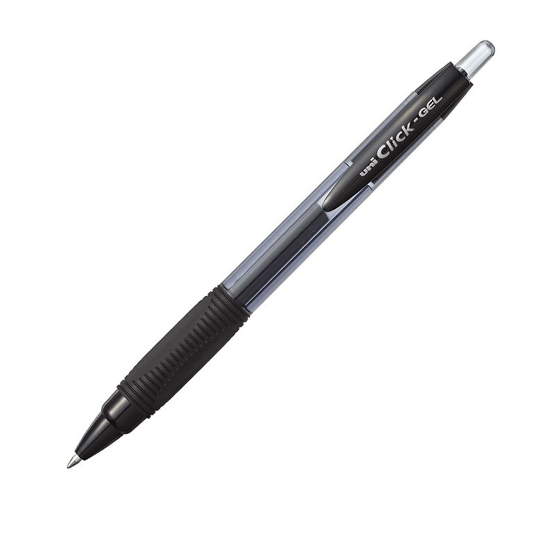Pix cu gel Uni-ball Clickgel XSG-R7, 0.7mm, cu mecanism, corp semitransparent, grip cauciucat, scris albastru Negru