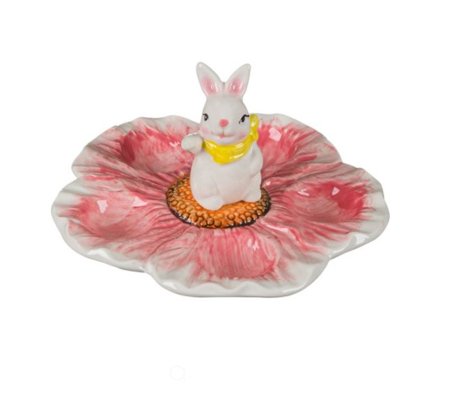 Platou pentru oua,Design Floare, Figurina Iepuras, Ceramica