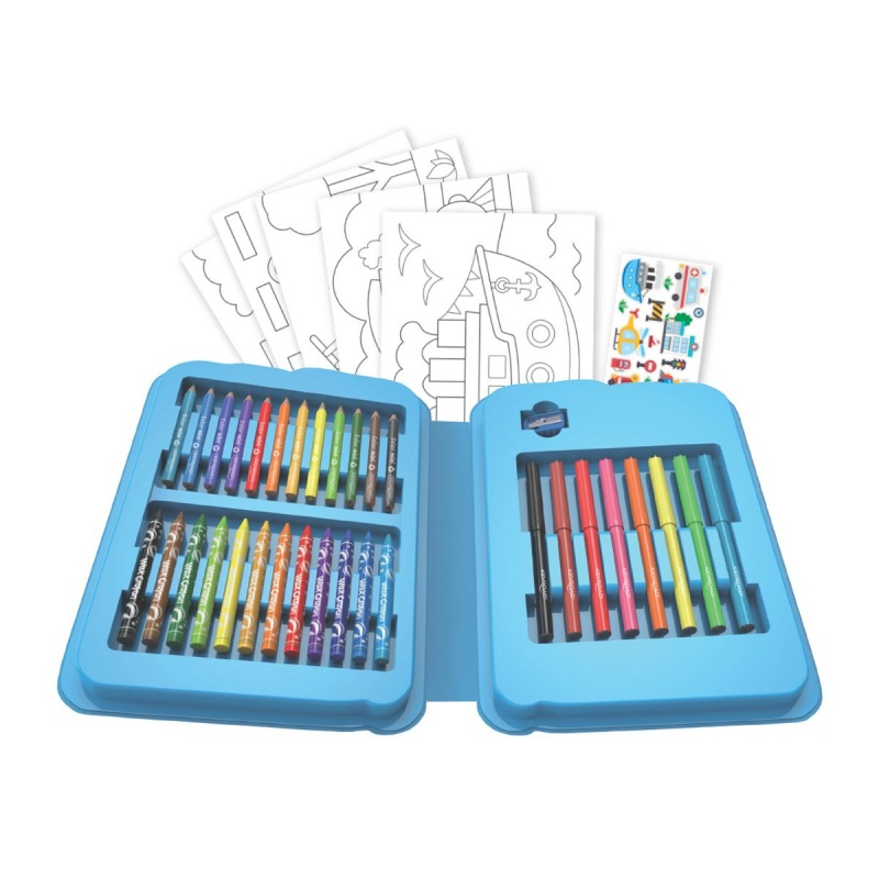 Set de colorat-12x creioane colorate, 8x carioci, 12x creioane cerate, 5x coli,16x stickere, ascutitoare