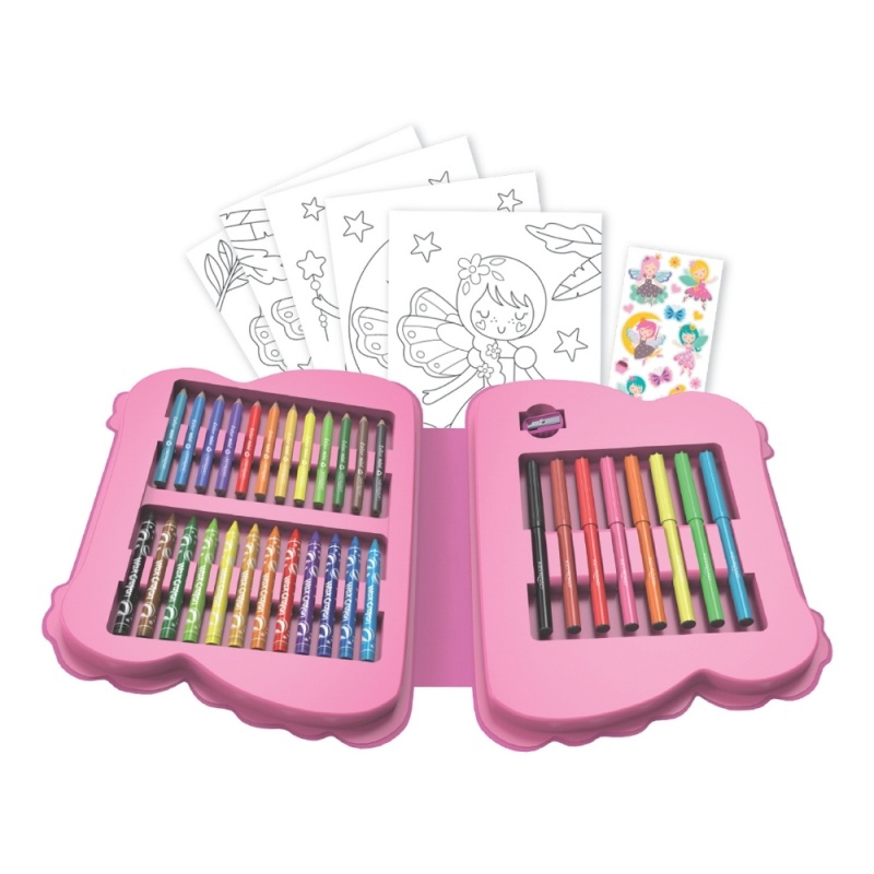 Set de colorat gentuta fluturas-12x creioane colorate, 8x carioci, 12x creioane cerate, 5x coli,16x stickere, ascutitoare