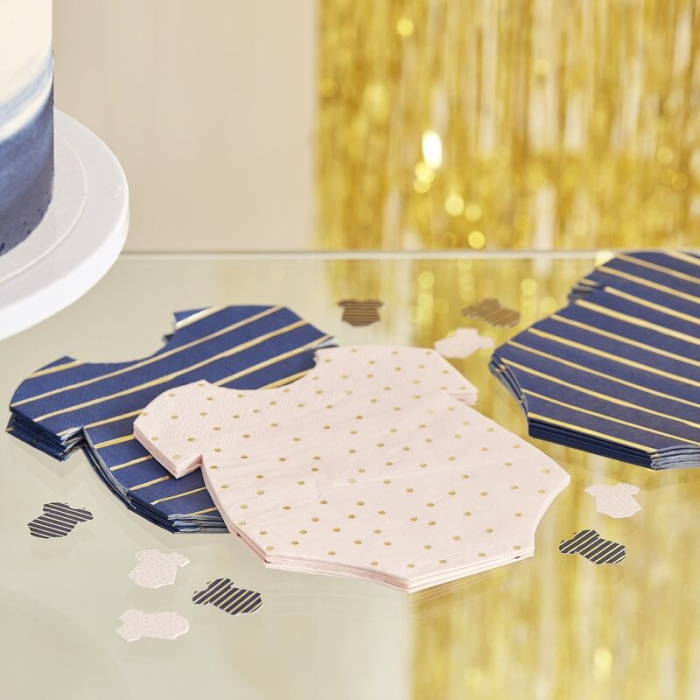 Servetele Baby Shower roz si albastre cu insertii aurii [1]