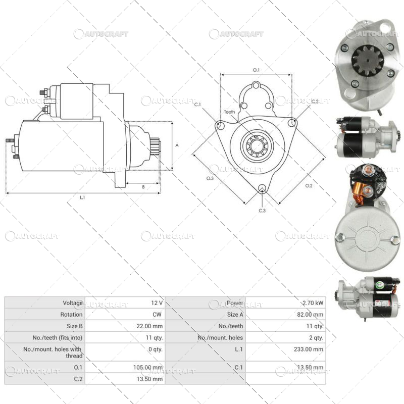 ELECTROMOTOR MOTOR SAME, DEUTZ, HURLIMANN, LAMBORGHINI, STEYR 12 V - 2.7 kW - 11Z [4]