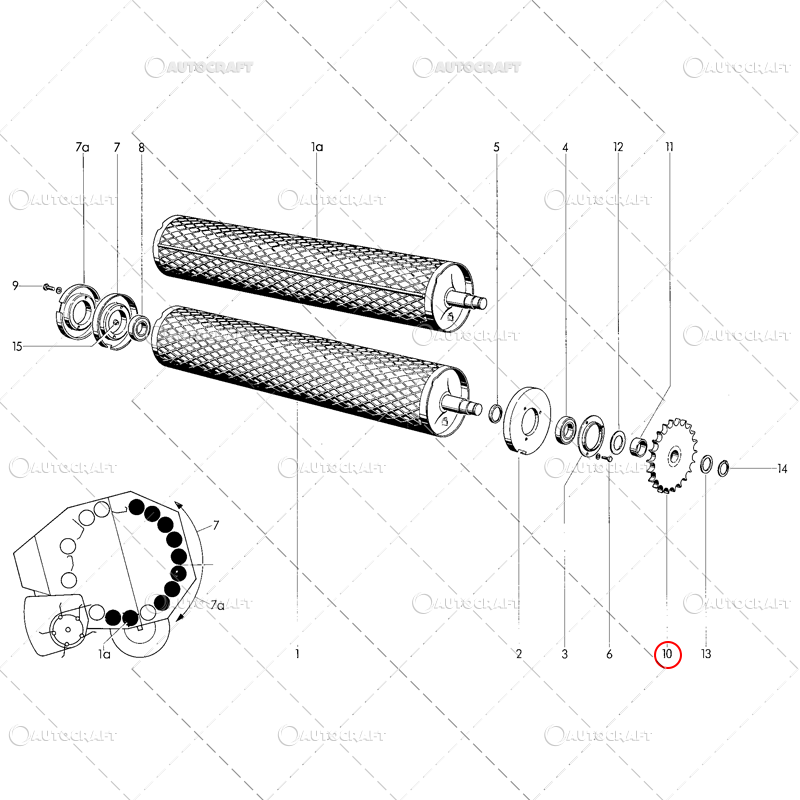 PINION TAMBURI PRESA BALOTI WELGER Z=22/77 MM 29.5/40 MM [2]