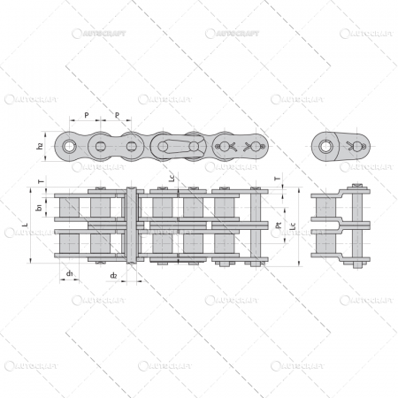 Lanturi, roti lanturi - *04C-2 (*25-2) LANT CU ROLE / ml PAS 6.35 mm