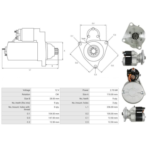 ELECTROMOTOR CU REDUCTOR 12V 3 GAURI FIAT, NEW HOLLAND [4]