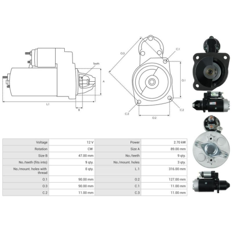 ELECTROMOTOR MOTOR MWM, DEUTZ, I.H., STEYR, SISU 12 V - 2.7 kW - 9 Z [3]