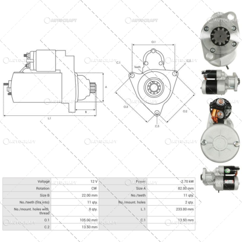ELECTROMOTOR MOTOR SAME, DEUTZ, HURLIMANN, LAMBORGHINI, STEYR 12 V - 2.7 kW - 11Z [3]