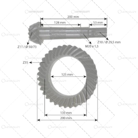 Punte fata 4 roţi motrice - GRUP CONIC FATA FIAT 780, 680, 580 Z=11/35, Z=11X35, 11/35