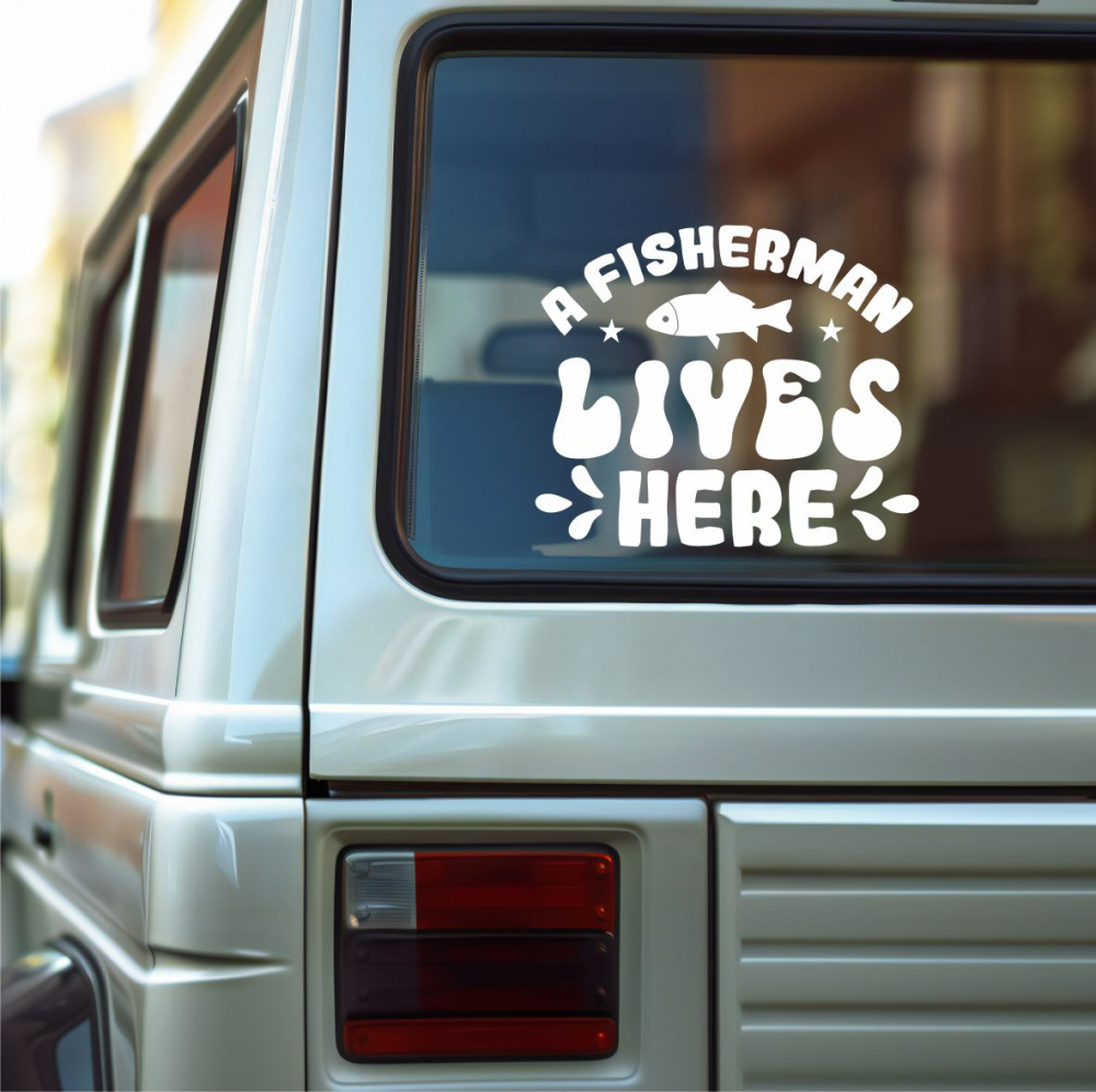STICKER A FISHERMAN LIVES HERE [1]