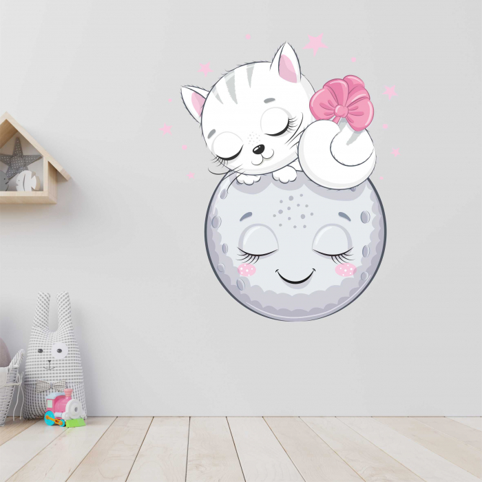 STICKER PERETE KITTY SLEEPING ON MOON [1]