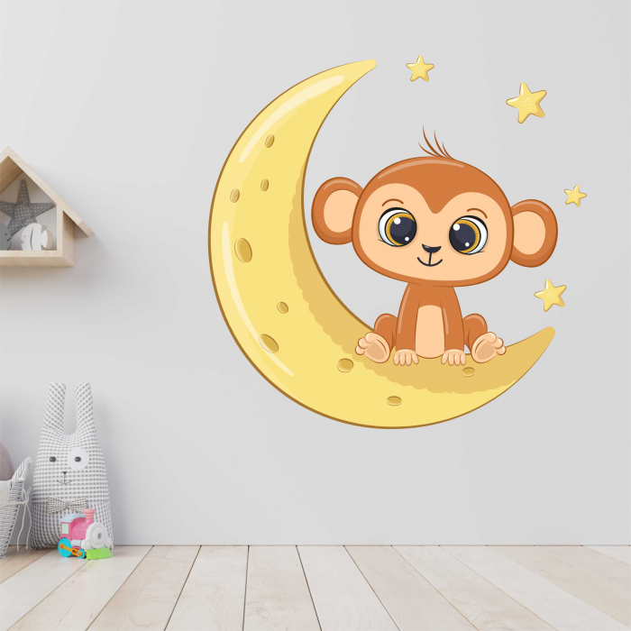 STICKER PERETE BABY MONKEY ON MOON [1]