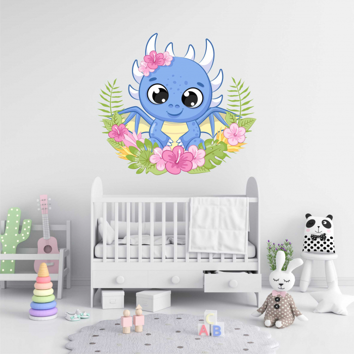 STICKER PERETE DINOZAUR CU FLORI V2 [1]