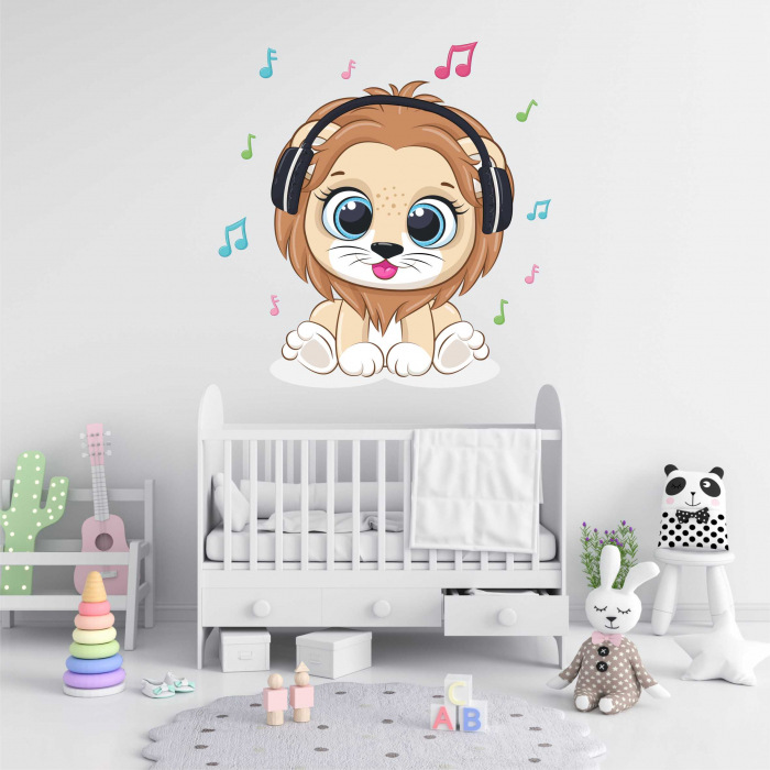 STICKER PERETE LEU CU CASTI [1]