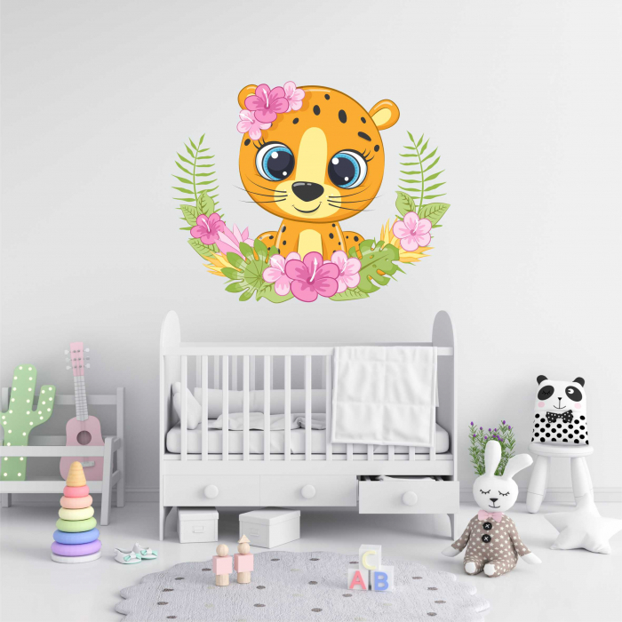 STICKER PERETE LEOPARD CU FLORI [1]