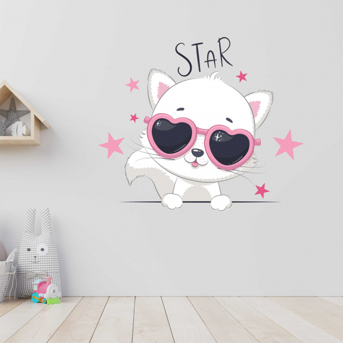 STICKER PERETE PISICA CU OCHELARI [1]