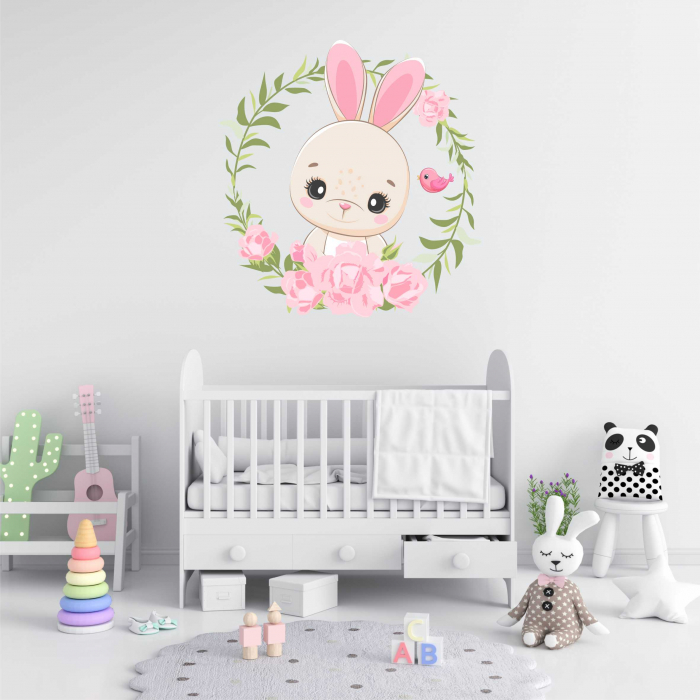 STICKER PERETE IEPURAS CU FLORI [1]