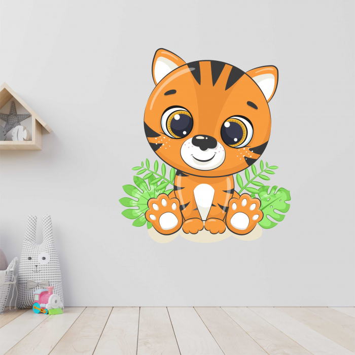 STICKER PERETE TIGRISOR CU FRUNZE [1]