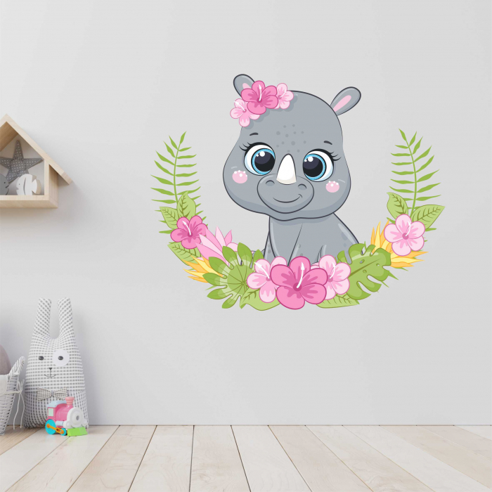STICKER PERETE RINOCER CU FLORI [1]