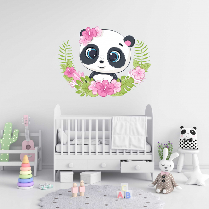 STICKER PERETE PANDA CU FLORI [1]