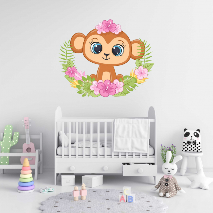 STICKER PERETE MAIMUTA CU FLORI [1]