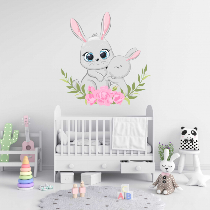 STICKER PERETE IEPURE MAMA CU PUI [1]