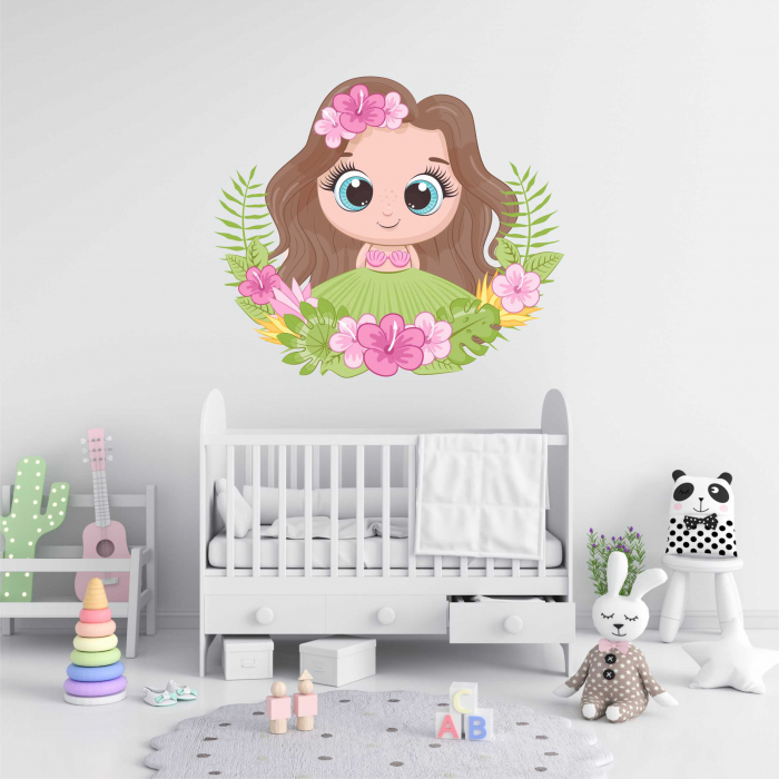 STICKER PERETE FETITA CU FLORI [1]
