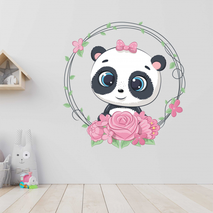 STICKER PERETE PANDA CU FLORI [1]