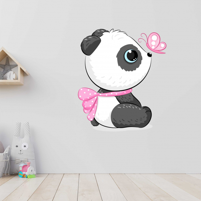 STICKER PERETE PANDA CU FLUTURAS [1]