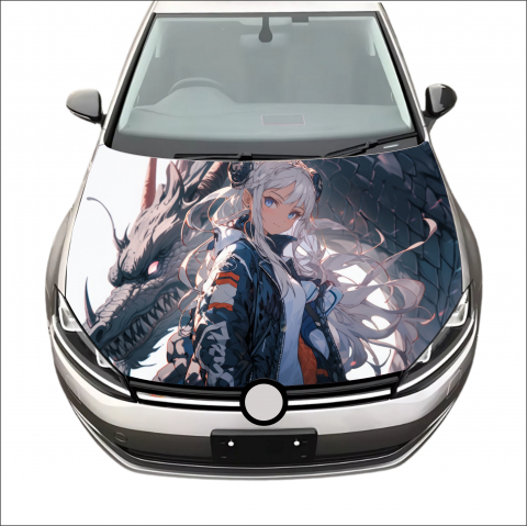 STICKERE MARI - AUTOCOLANT CAPOTĂ GIRL ANIME DRAGON