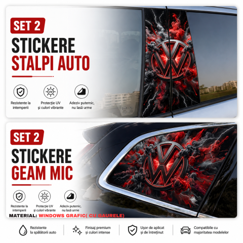STICKERE STALPI SI GEAM MIC - SET PERSONALIZARE AUTO STALPI + GEAM MIC DARK RED