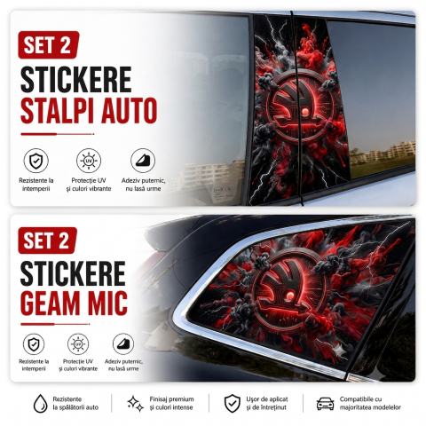 4X4/OFF ROAD STICKER - SET  SKODA PERSONALIZARE AUTO STALPI + GEAM MIC DARK RED