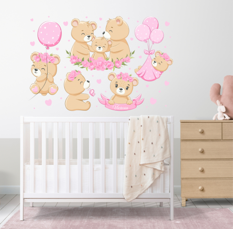 STICKERE DE PERETE - Set Stickere Decorative cu ursuleti pentru Camera Fetita