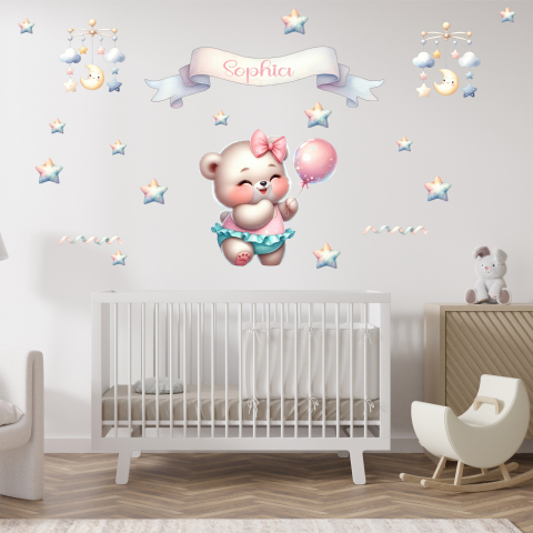 STICKERE DE PERETE - Set Stickere Decorative cu ursuleti pentru Camera Fetita
