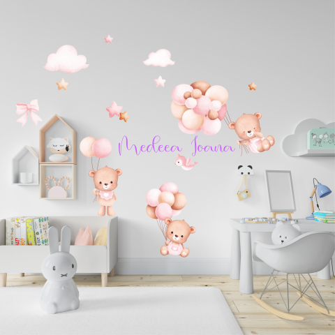 STICKERE DE PERETE - Set Stickere Decorative cu Ursuleti pentru Camera Fetita