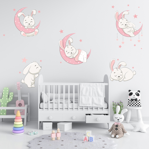 STICKERE DE PERETE - Set Stickere Decorative cu iepurasi pentru Camera Fetita