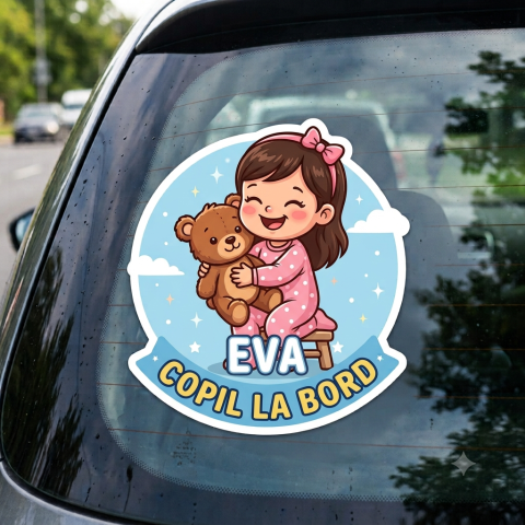 BABY ON BOARD - STICKER BABY ON BOARD- FETITA CU NUME  V2 -