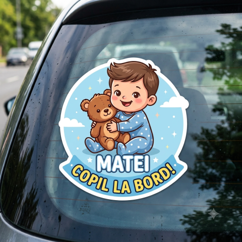 BABY ON BOARD - STICKER BABY ON BOARD- BAIETEL CU NUME  V2