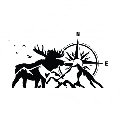 VANATOARE - PESCUIT - STICKER BUSOLA CU CERB