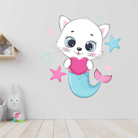 STICKERE DE PERETE - STICKER PERETE CUTE KITTEN MERMAID