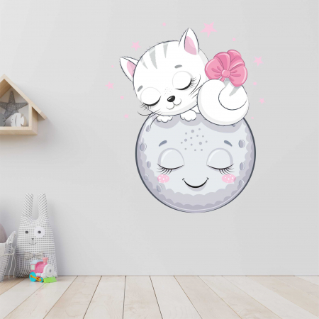 STICKERE DE PERETE - STICKER PERETE KITTY SLEEPING ON MOON