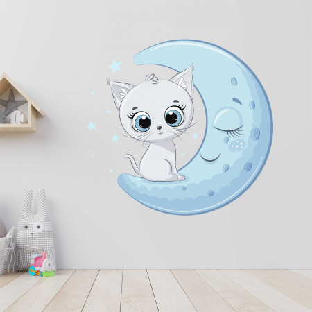 STICKERE DE PERETE - STICKER PERETE BABY CAT ON MOON