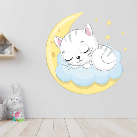 STICKERE DE PERETE - STICKER PERETE CAT SLEEPING ON MOON